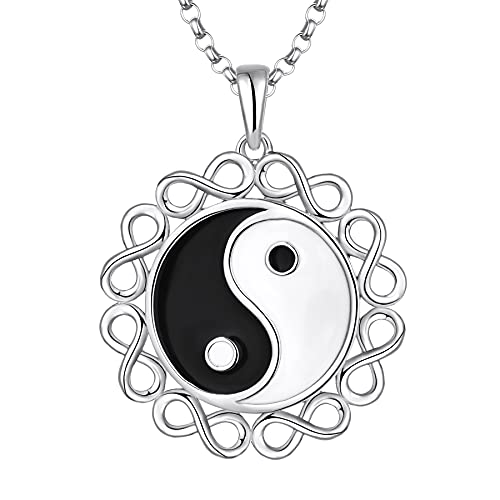 JO WISDOM Collier Yin Yang Infini Argent 925/1000 Femme,Pendentif avec 3A Oxyde de Zirconium