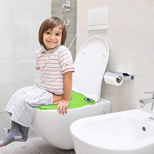 Image of Zollyss Toilet Potty Training Seat Cover, Travel Toilet Seat, Folding Non Slip Silicone Pads, Travel Portable Reusable Kids Toddlers Boys Girls, Carry Bag, Green