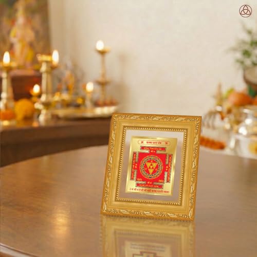 Image of DIVINITI Siddh Energised Kanakdhara Yantra | 24k Gold Plated Foil Prosperity Vastu Frame for Home, Office & Puja Room | Spiritual Yantra for Wealth, Prosperity & Abundance (12 X 11 CM)