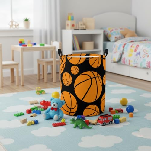 Image of Baby Laundry Basket Baby Nursery Hamper Kids Laundry Basket Toy Storage Bin for Boys Room Decor Gift Baskets for Bedroom Bathroom(Basketball)
