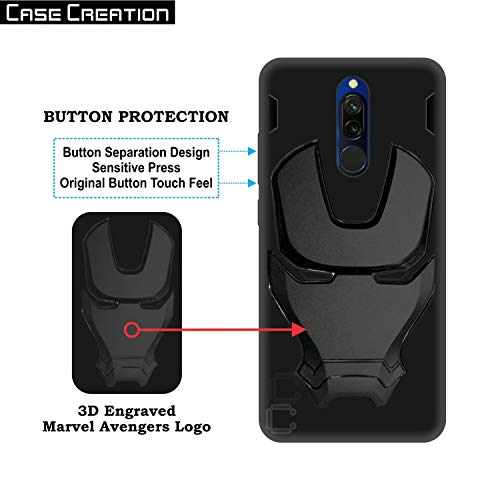 Image of COVERLY Official 3D Smooth Feel Avenger Logo Mask Soft Rugged Grip Iron Man Engraved Cartoon Movie Engraved Silicone Rubber Matte Back Cover for Xiaomi Redmi 8 / Redmi 8 - HD Black Avenger