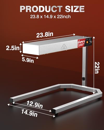 Image of PYY French Fry Warmer - 500W Food Heat Lamp with U Shape Base Stand Stainless Steel Commercial Fry Warmer for French Fries Electric Heating Radiation, Adjustable Height, Silver