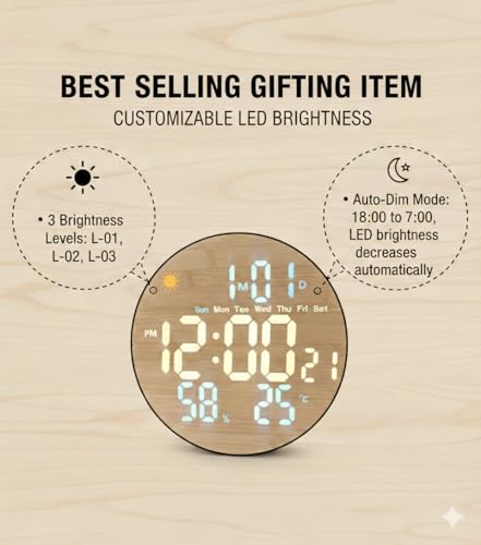 Add Urban Wooden Round Digital Wall Clock with Blue and Yellow - Image 6
