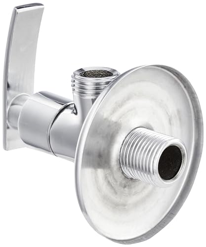 Image of Amazon Brand - Solimo Hydroflow Angle Cock /Valve for Bathroom /Kitchen with Wall Flange, Durable, Elegant Design (Brass, Chrome Finish) (Pack of 2)