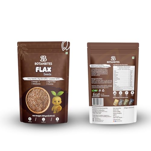 Image of BOTANBITES Flax Seeds 250g - Alsi Seeds | Rich in Omega-3, Fibre & Antioxidants | High Protein Superfood for Digestion, Heart Health & Fat Loss | Raw Seeds for Eating | Vegan & Gluten-Free Snack (250g)
