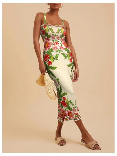 Image of Floerns Women's Tropical Bow Tie Back Long Dress Sleeveless Maxi Dress | Hawaiian Resort Wear, Coastal Vacation, Beach Wedding Guest, Side Slit, Spring Break Outfits