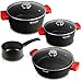 WECOOK Ecostone Batería de Cocina inducción 4 Piezas de Aluminio Fundido 3 Capas Antiadherente sin PFOA, Set cazuelas Tapa Cristal, Asas Silicona, 5mm Espesor, lavavajillas, vitroceramica, Gas, Horno