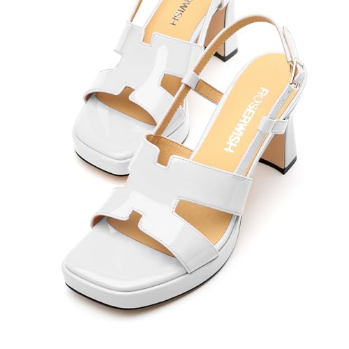 Image of ROSERWISH Heels for Women Chunky Block Platform High Heels Square Open Toe Strappy Heel Sandals Wedding Party Prom Fashion Slingback Dress Pump Sandals Shoes