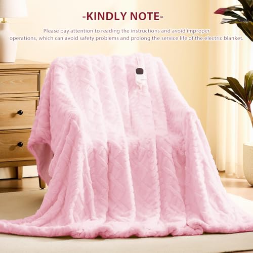 JKMAX Heated Electric Blanket Full Size-72"x84" Heating Blanket with 10 Heating Levels & 5 Time Settings Over-Heat Protection,Winter Warmer for Adults with ETL Certification(Pink)