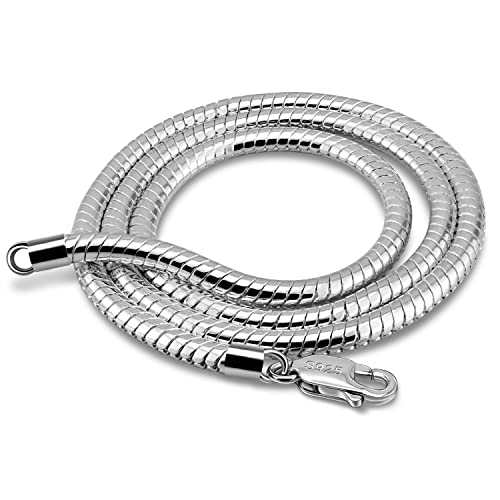 H&Beautimer Classic Unisex 925 Sterling Silver Necklace 3-4MM Round Snake Chain Necklace for Men Women - Party Fine Jewelry - Original Silver Link Necklace 16-17-18-19-20-22-24-26-28-30''