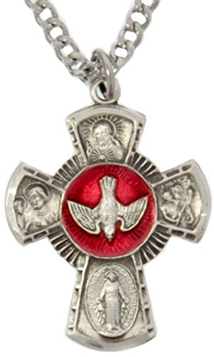 Heartland Store Men's Sterling Silver Red Enamel 4 Way Cross Necklace + 24