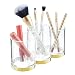 mDesign Plastic Makeup Organizer Cup with 3 Sections for Bathroom Vanity Countertops or Cabinet: Stores Makeup Brushes, Eye and Lip Pencils, Lipstick, Lip Gloss, Concealers - Clear/Soft Brass