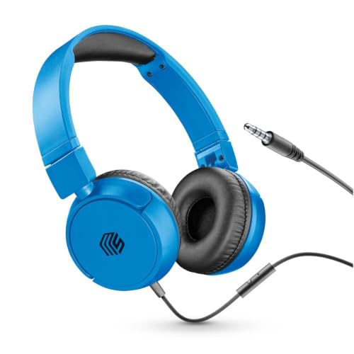 Music Sound | Headband con Cable Basic | Audífonos Auriculares Stereo Supraaurales Diadema Expandibles con Jack 3.5 mm y Micrófono - Plegable - Color Azul