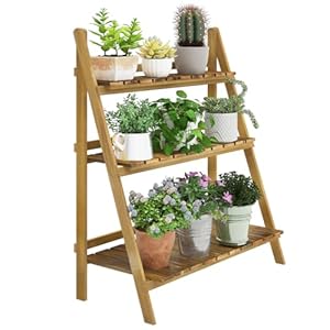 Outsunny Wooden Folding Flower Pot Stand 3 Tier Garden Planter Display Ladder Gardener Storage Shelves Rack Herb Holder (80L x 37W x 93H cm)