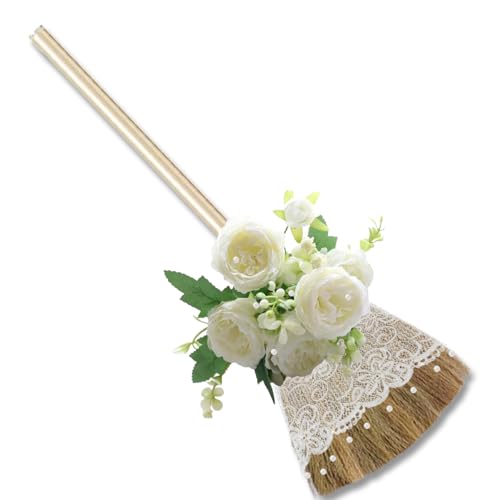 Wedding Brooms DIY, Bride & Bridegroom Jump Broom,Whisk Wedding Brooms Jumping Brooms for African American Wedding Ceremony Crafts,with Ribbons,Simulated Roses and Pearls, lace Cloth