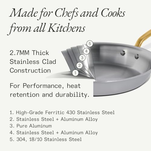 Image of Made In Cookware - 6 Pc Stainless Steel Cookware Set (Antique Brass Handle) - 5 ply Clad - Includes Frying Pans, Saucepan, and Stock Pot - Professional Grade - Crafted in Italy - Induction Compatible