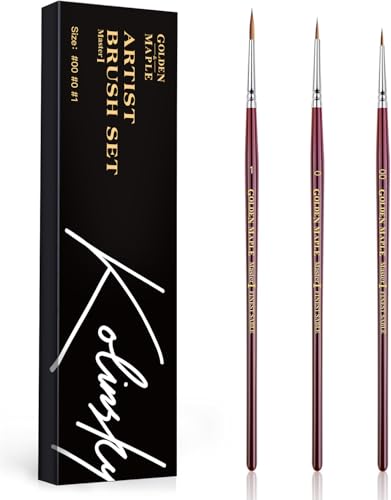 Golden Maple Kolinsky Sable Brushes - Professional Artist Small Fine Detail Paint Brushes for Miniature Painting, Model, Fingure, Watercolor, Acrylic - Size 00 0 1