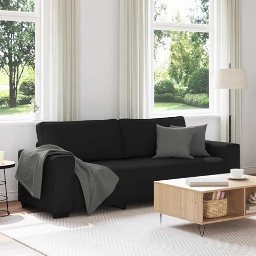 Kaloriko Sofá de 3 plazas de tela negra, 220 x 77 x 82 cm, sofá acolchado resistente con amplios reposabrazos para salón, oficina, habitación de invitados, cómodo sofá con acabado alto y duradero