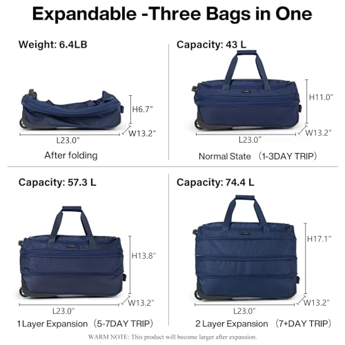 Hanke Expandable Carry On Luggage Suitcases with Wheels Foldable Duffle Bag for Travel Carry On suitcase Weekend Bag for Women Men の商品画像 1