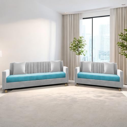 Image of Casaliving Garcia 3+2 Seater Sofa Set for Living Room (Turquise - Grey)