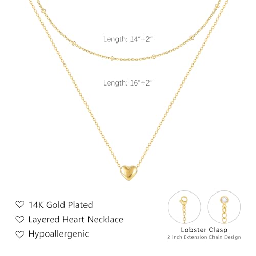 OGD Heart Necklace for Women, 14K Gold Plated Layered Tiny Puffy Heart Pendant Necklace Cute Chunky Heart Choker Necklace Simple Gold Necklace Jewelry for Women Trendy Gift4