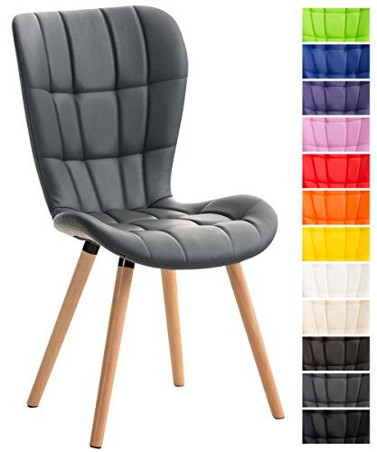 Silla de Comedor Elda Tapizada en Cuero Sintético I Silla para Visita Estilo Nórdico I Silla de Recepción con Base de Madera I Color:, Color:Gris