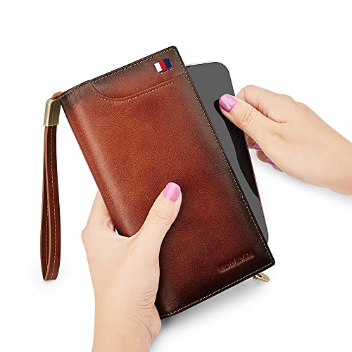 VANNANBA Long Wallets for Men with Zip Coin Pocket-RFID Blocking-Gift Package,Bifold Leather Credit Card Wallet(Brown)2