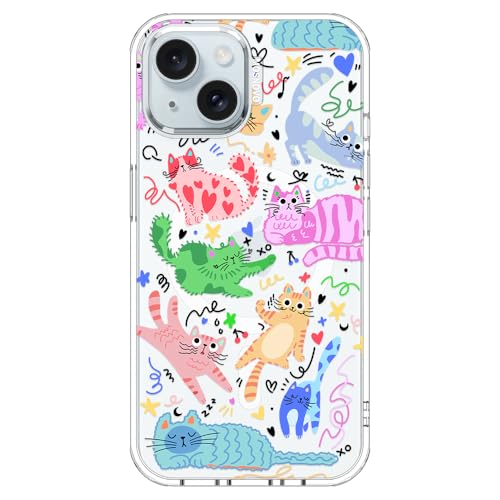 MOSNOVO for iPhone 15 Case, Compatible with Magsafe, Shockproof Military-Grade Protection 6.6ft Drop Tested, Magnetic Clear Phone Case for iPhone 15, Doodle Cats Design by MOSNOVO - Used condition - US$20.34