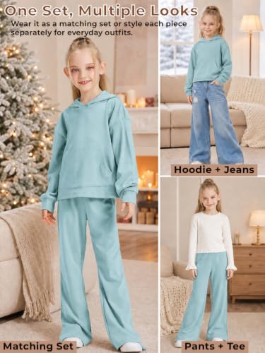 Image of Girls 2 Piece Hoodie Bell Bottom Pants Outfit Set for Fall