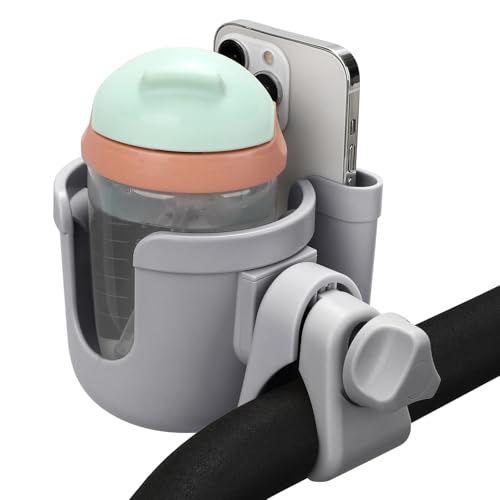 Accmor Stroller Cup Holder with Phone Holder, Bike Cup Holder, Universal Cup Holder for Uppababy Nuna Doona Strollers, 2-in-1 Cup Holder for Walker, Wheelchair, Scooter - 3