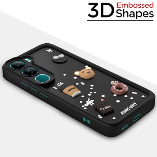 Image of Outlouders Back Cover for Vivo Y300 5G / Vivo V40 Lite 5G | Cute Fun Cartoon 3D Bear Silicone | Full Body Protection Bumper Case (Black)