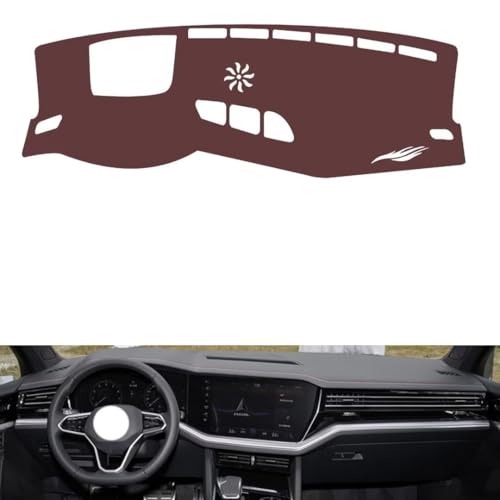 Leather Dash Board Cover mat Compatible with VW Touareg (HUD 2019-2026 ，Anti-Glare and dust Protector(Brown)