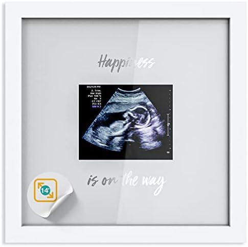 1Dino Baby Sonogram Keepsake Picture Frame, Deluxe Ultrasound Frame- Large 10”x10” White Natural Wood Photo Frame- Gift Idea for Expecting Parents, Baby Shower, First Time Mom/Dad Gifts, Nursery Decor