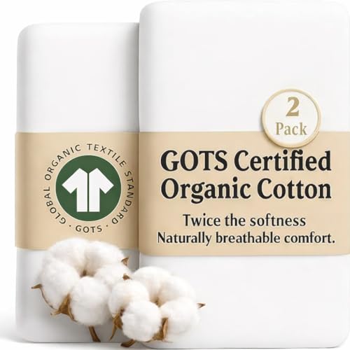 Bunnyjik - GOTS Organic Cot Bed Sheets 140 x 70 fitted – Luxuriously Tick & Cozy 2000GSM Organic Cotton- Pack of 2 Cotbed Fitted Sheet - Toddler Bed Sheets 140 x 70 Cot Sheets 140 x 70 Fitted