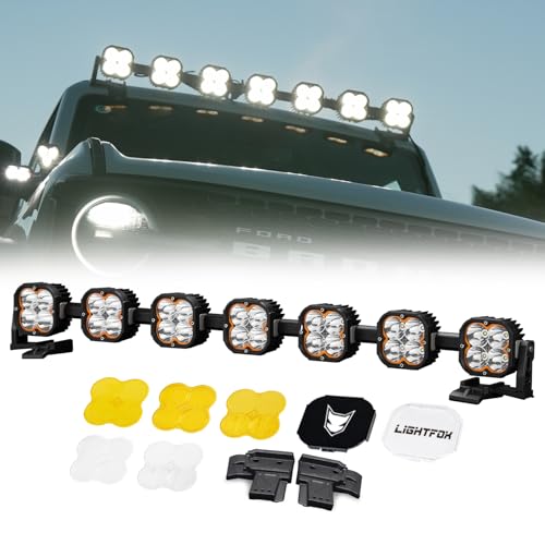 LightFOX Linkable Roof Mount LED Light Kit for Ford Bronco, 49,371 LM Off-Road Vehicle Spotlight Modification, 5IN 7Pcs Led Pod Lights Outdoor Lighting Ford Mustang 2021-24 IP68（Multi Lens）