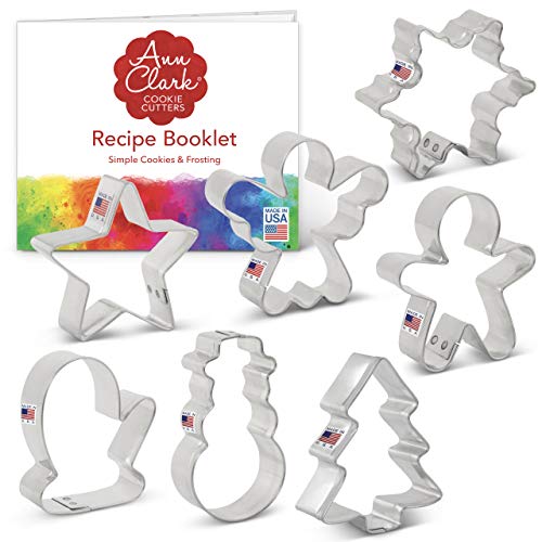 Ann Clark Cookie Cutters 7-Piece Mini Christmas Cookie Cutter Set with Recipe Booklet, Mini Christmas Tree, Mini Snowman, Mini Angel, Mini Mitten, and More