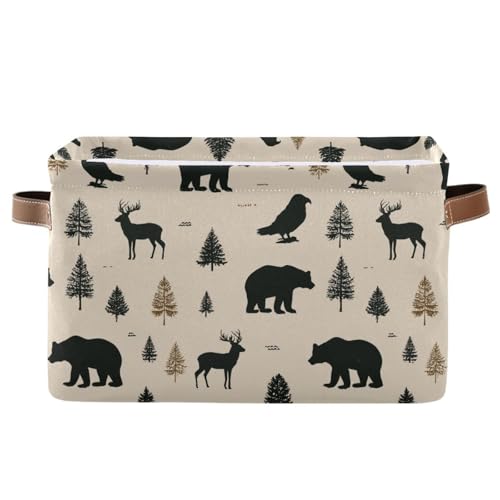 Image of Aslsiy Storage Basket Forest Animals Bear Deer Eagle (4) Nursery Bins Baby Canvas Box Clothes Shelf Basket Laundry Hampers 1 Pcs