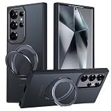 Samsung Galaxy S23 Ultra 用 ケース Magsafe対応 ギャラクシーS23ウルトラ / docomo SC-52D / au SCG20 カバー 360°回転スタンド Uovon スマホケース 携帯ケース ワイヤレス充電 車載ホルダー 対応 ストラップ穴付き 半透明 指紋防止 黄变防止 ・ ブラック