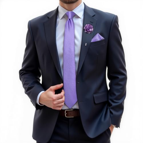 Image of DiBanGu Silk Ties for Men Necktie and Lapel Pin Brooch Set Formal Woven Paisley Plaid Striped Solid Tie Wedding Party