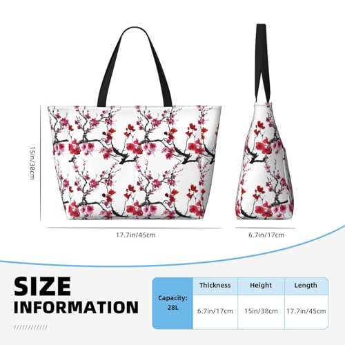Cherry Blossoms Print Large Beach Tote Bag for Women Extra Large Capacity Sandproof Waterproof Pool Bag Suitable for Swimming Pool Gym Groceries Travel4