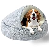 XQJGJAGPA Dog Beds Medium Size Dogs, Calming Deluxe Plush Dog Cave Bed for Medium Dogs - Removable & Washable with Zipper, Built-in Support & Stable Non-Collapsible, Pet Bed for Dogs & Cats 32×32Inch