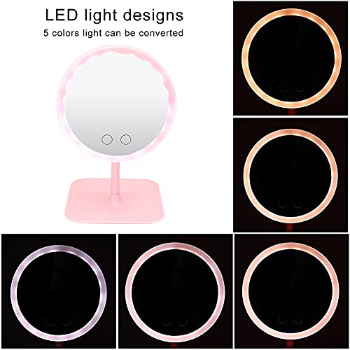 Evtscan Usb Charging 5 Color Light Desktop Cosmetic Mirror Adjustable Led Makeup Mirror(Pink) #TOP7