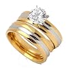 Tabitha Solitaire Wedding Ring Set for Women by Ginger Lyne | Two Gold Gold over Stainless Steel 1 Ct Engagement Ring and Matching Wide Wedding Band Set | Cubic Zirconia Bridal Jewelry