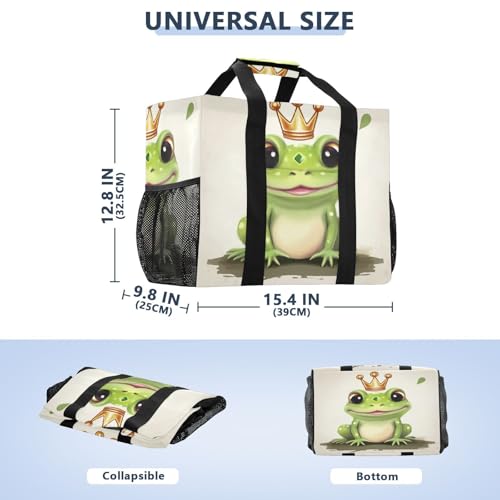 Nander Cute Frog King Foldable Tote Bag Waterproof Sandproof Women Beach Bag Handbag Gym Bag Travel Shopping Bag2
