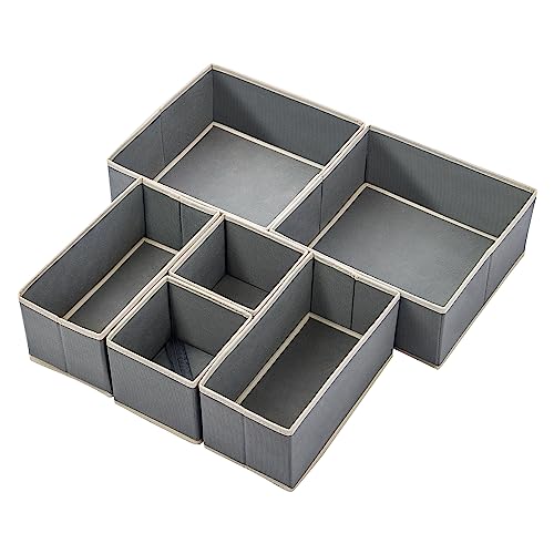 Image of Stero 6 Pack Drawer Organizers for Clothing, Dresser Drawer Organizer Clothes, Fabric Foldable Closet Organizers and Storage Basket Bins for Clothes, Underwear, Bras, Socks (Grey)
