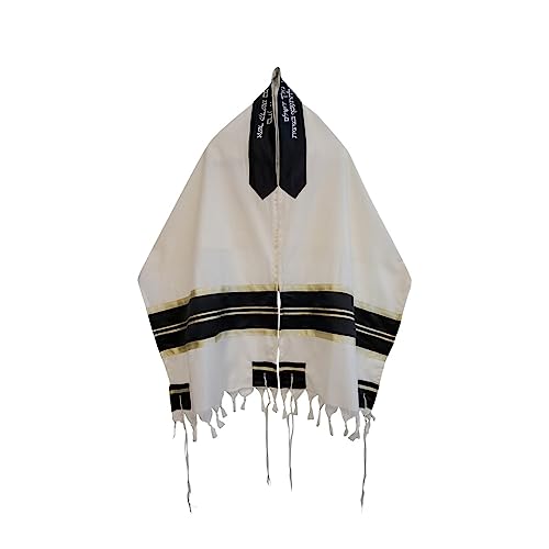 Personalized Wool Tallit, Black and Gold Stripes Men's Tallit Prayer Shawl Tzitzit from Israel 20 inch by 72 inch3