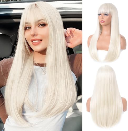 Perruque Synthétique Longue Et Droite Avec Frange - Résistante à La Chaleur, Pour Cosplay
