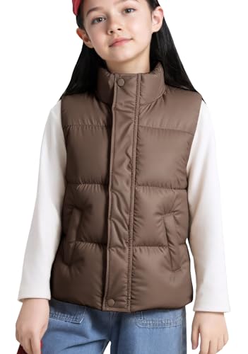 SEAUR Trendy Kids Faux Leather Vest Wintertime Warm Waterproof Zipper Down Coat Sleeveless Jacket for Girls 3-10T