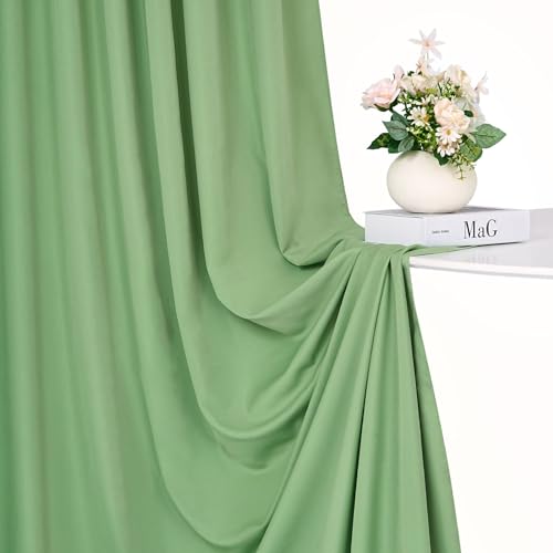 Image of Sage Green Backdrop Curtains 20x10ft: Outdoor Polyester Photo Backdrop Drapes - 4 Panels 5x10ft for Rustic Birthday Party Background Decoration