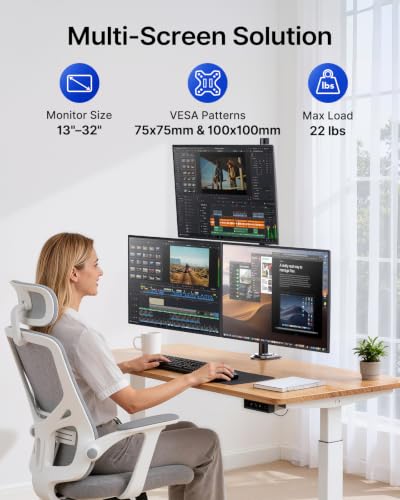 Image of HUANUO Triple Monitor Mount for 13-32 Inch Monitors, Holds 22 lbs per Arm